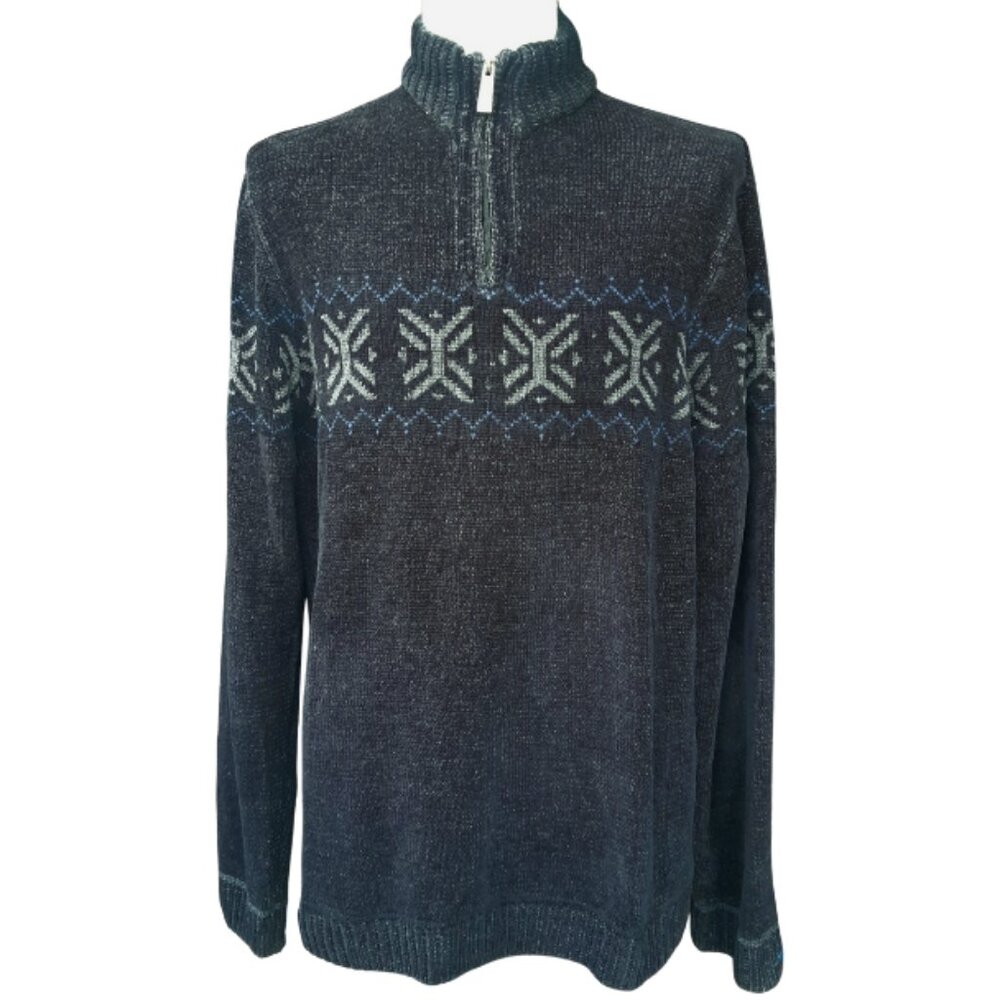 Point Zero SZ L Black Chenille Men's Quarter Zip Sweater